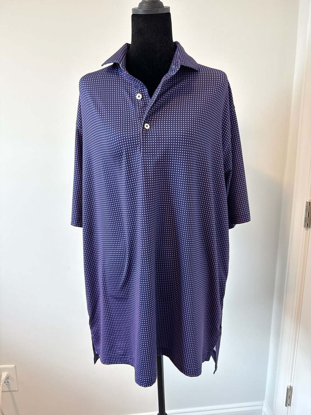 Oliver Ridley Men's Blue Geometric Print Short Sleeve Polo L